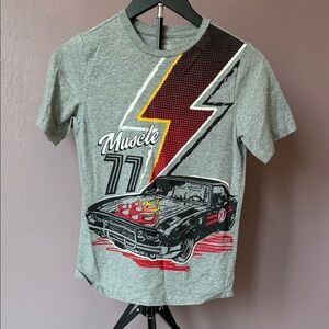 wonder nation Gray Tee with Lightning Bolt, Red & Yellow Flame Car Graphic